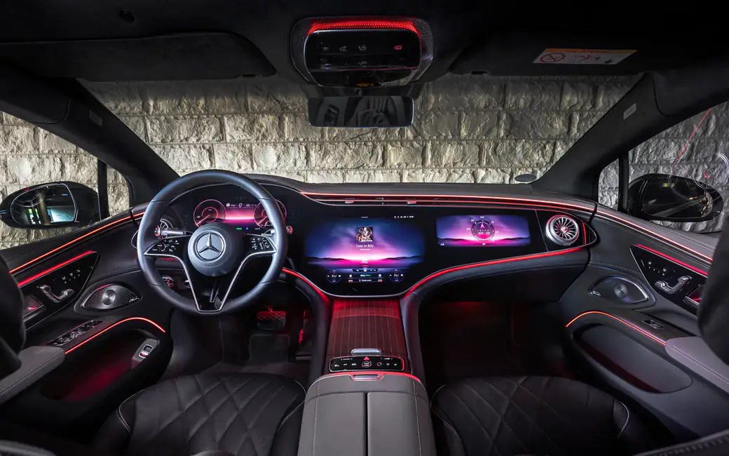 Mercedes-Benz EQS 580 advanced interior design — desktop and phone wallpaper, free download