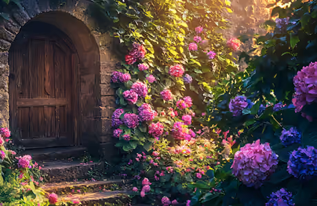 Arch Wallpapers for Samsung Galaxy Tab (1340x1340): castle, hydrangea, flowers, green wall
