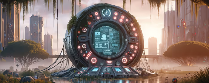 UltraWide 32:9 обои технологии (3840x1080): заброшенный мир, компьютер, будущее, постапокалипсис