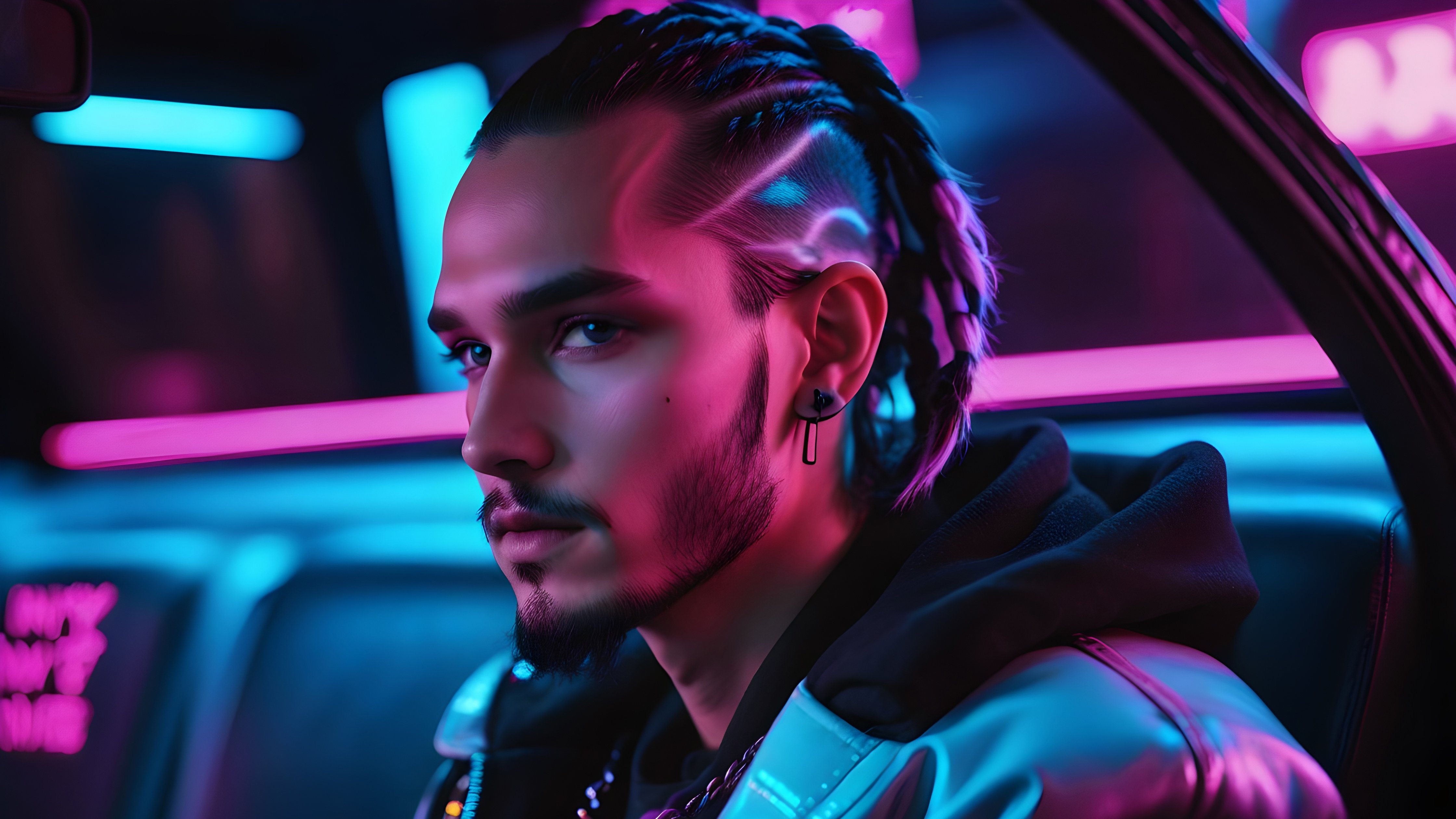 Cyberpunk man with neon lighting - Wallpapers for Apple iMac 24″ in 4480x2520 resolution