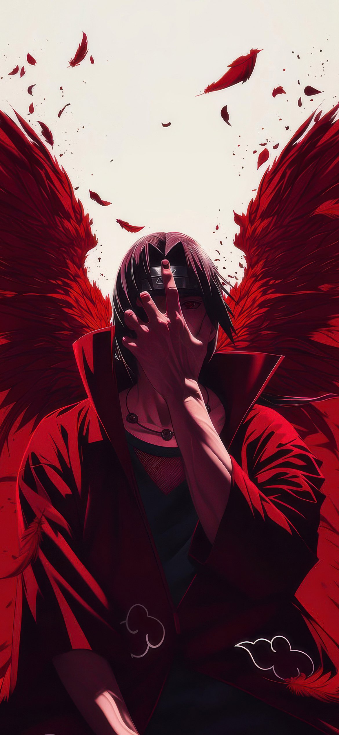 Itachi Uchiha with red wings gesture - Wallpapers for iPhone 12 Pro/13 Pro/14 in 1170x2532 resolution