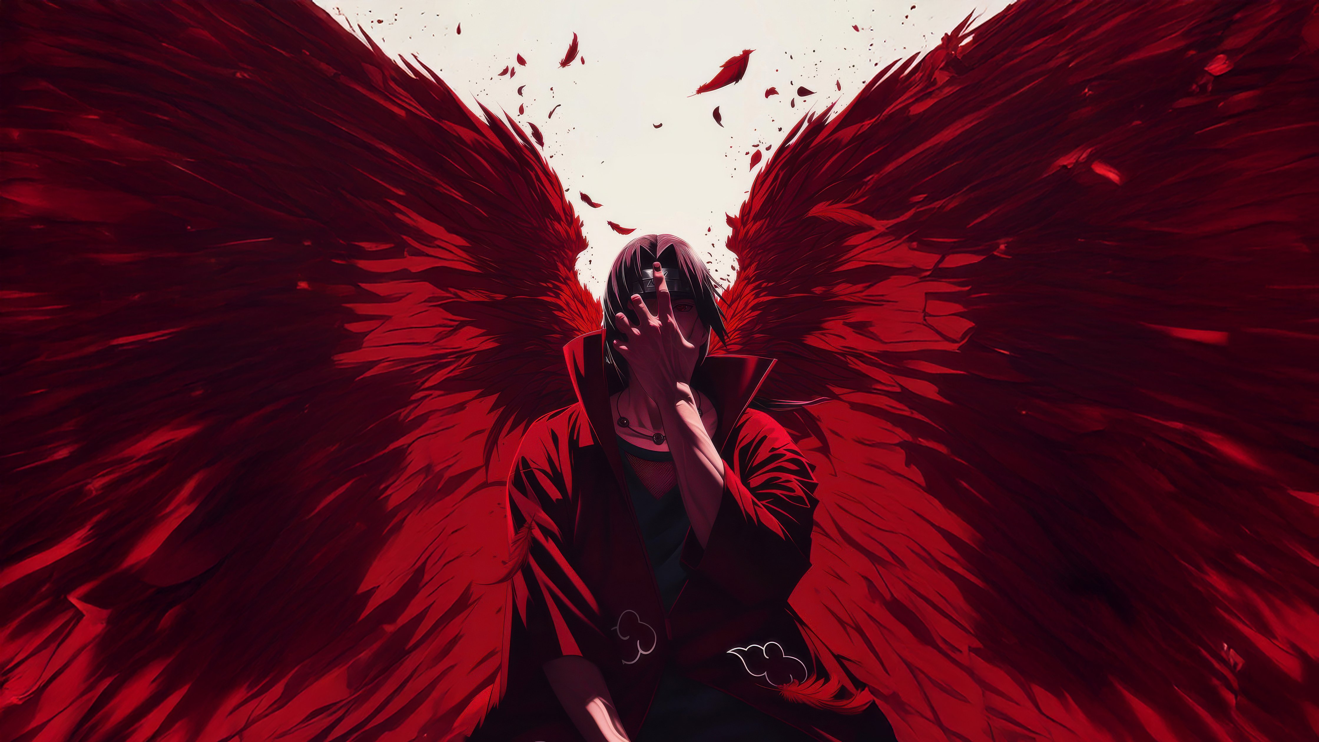 Itachi Uchiha with red wings gesture - Wallpapers for Apple iMac 24″ in 4480x2520 resolution