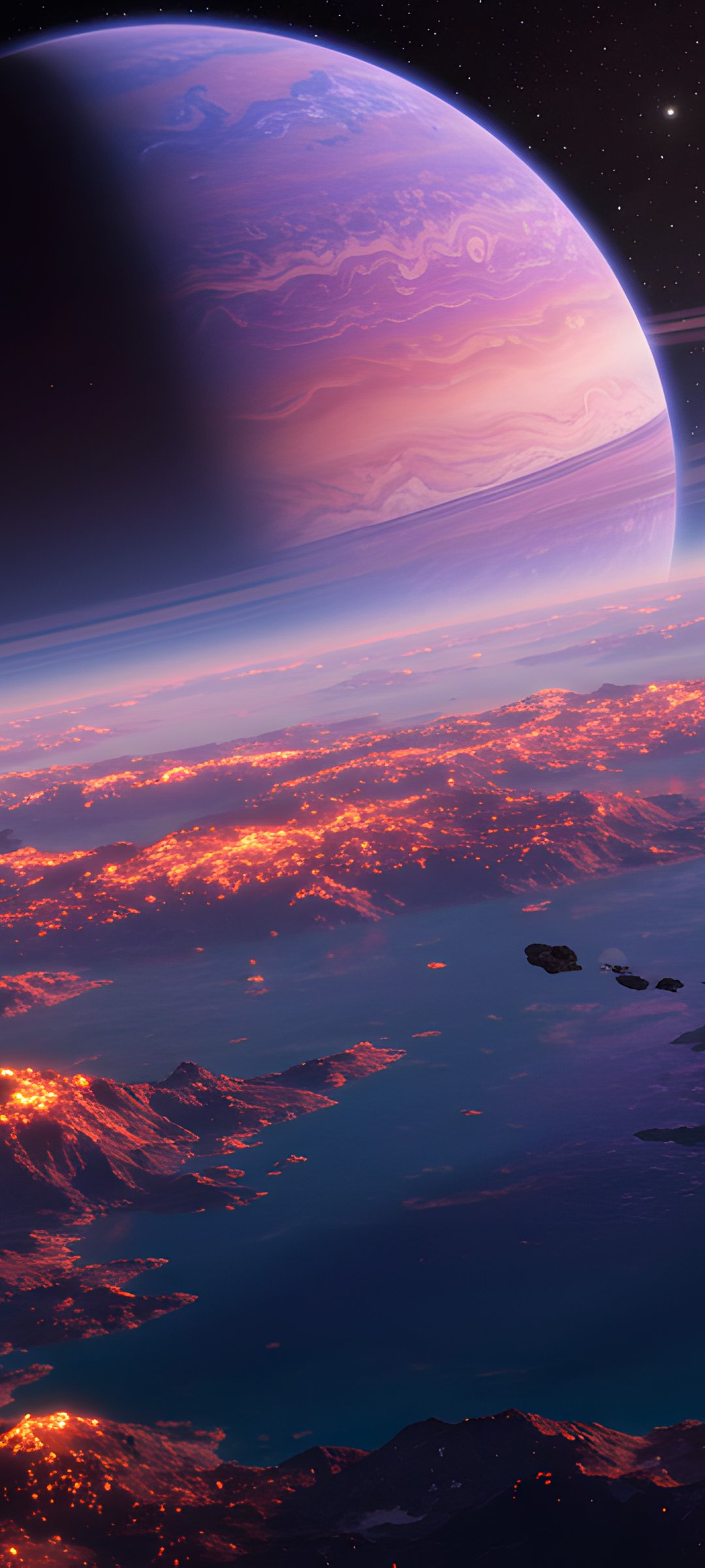 A planet with rings like Saturns - Wallpapers for Samsung Galaxy M55, POCO M4/X4/X5, Xiaomi Redmi 12/13/Note 13/Note 14/Note 14S in 1080x2400 resolution