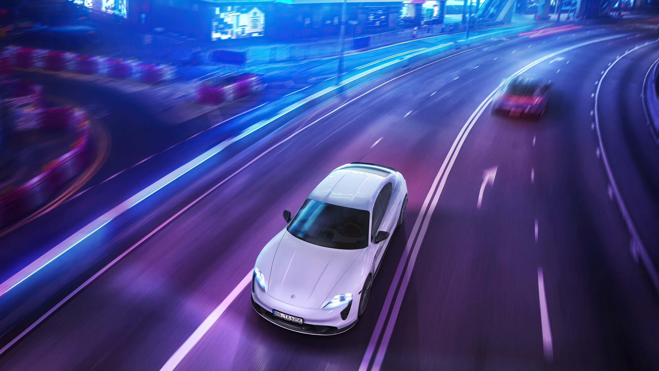 Белый Porsche Taycan - 2K Quad HD обои в разрешении 2560x1440