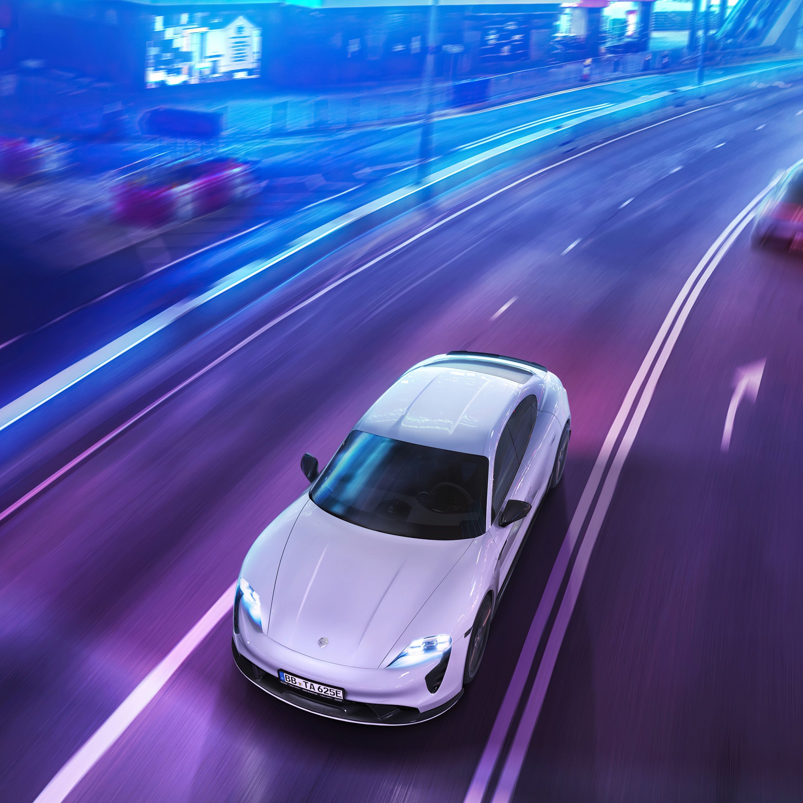 White Porsche Taycan - Wallpapers for Samsung Galaxy Tab S9 FE+/Tab S11, Xiaomi Pad 5, Redmi Pad 2 Pro, POCO Pad in 2560x2560 resolution