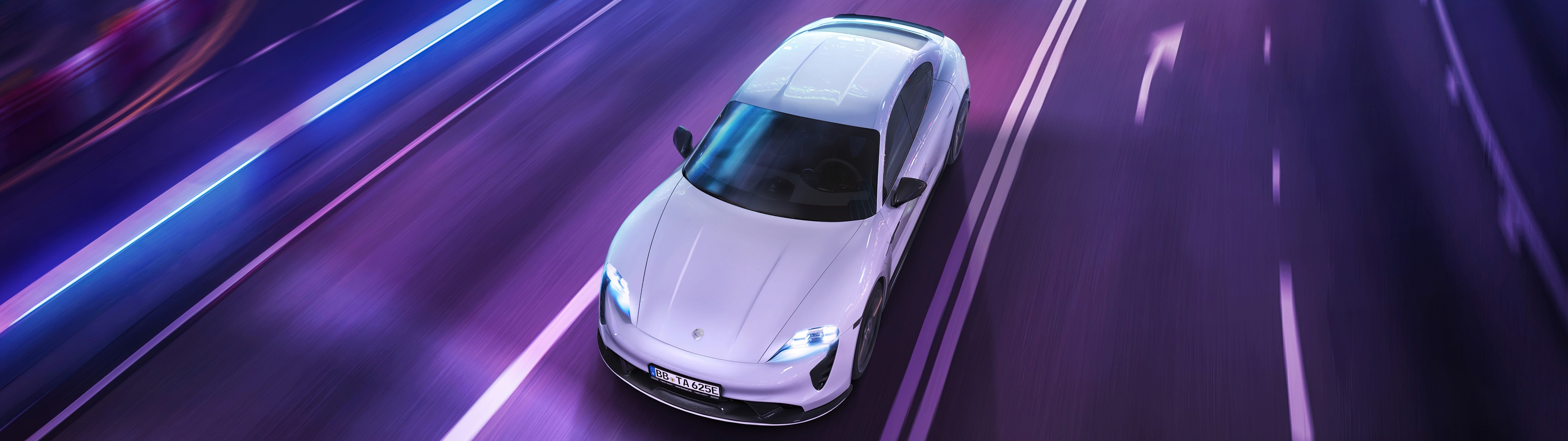 White Porsche Taycan - UltraWide 32:9 wallpapers in 5120x1440 resolution