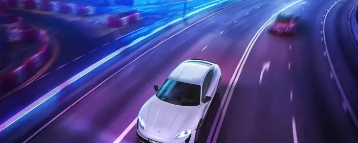 UltraWide 32:9 highway wallpapers (3840x1080): Porsche Taycan, electric vehicle, road, highway