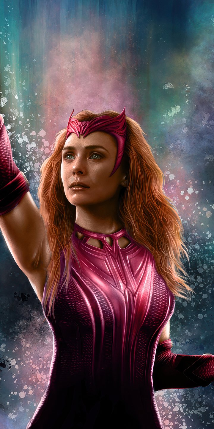 Elizabeth Olsen as the Scarlet Witch - Wallpapers for Samsung Galaxy A03s, Xiaomi Redmi 7A, POCO C3 in 720x1440 resolution