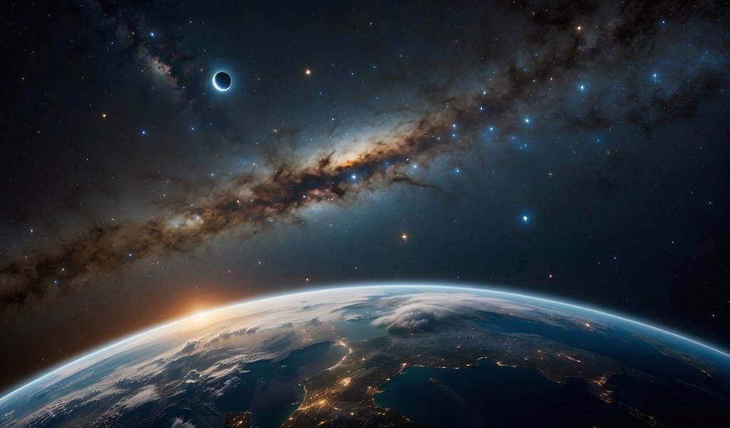 Solar eclipse view from Earths orbit - WSVGA wallpapers in 1024x600 resolution