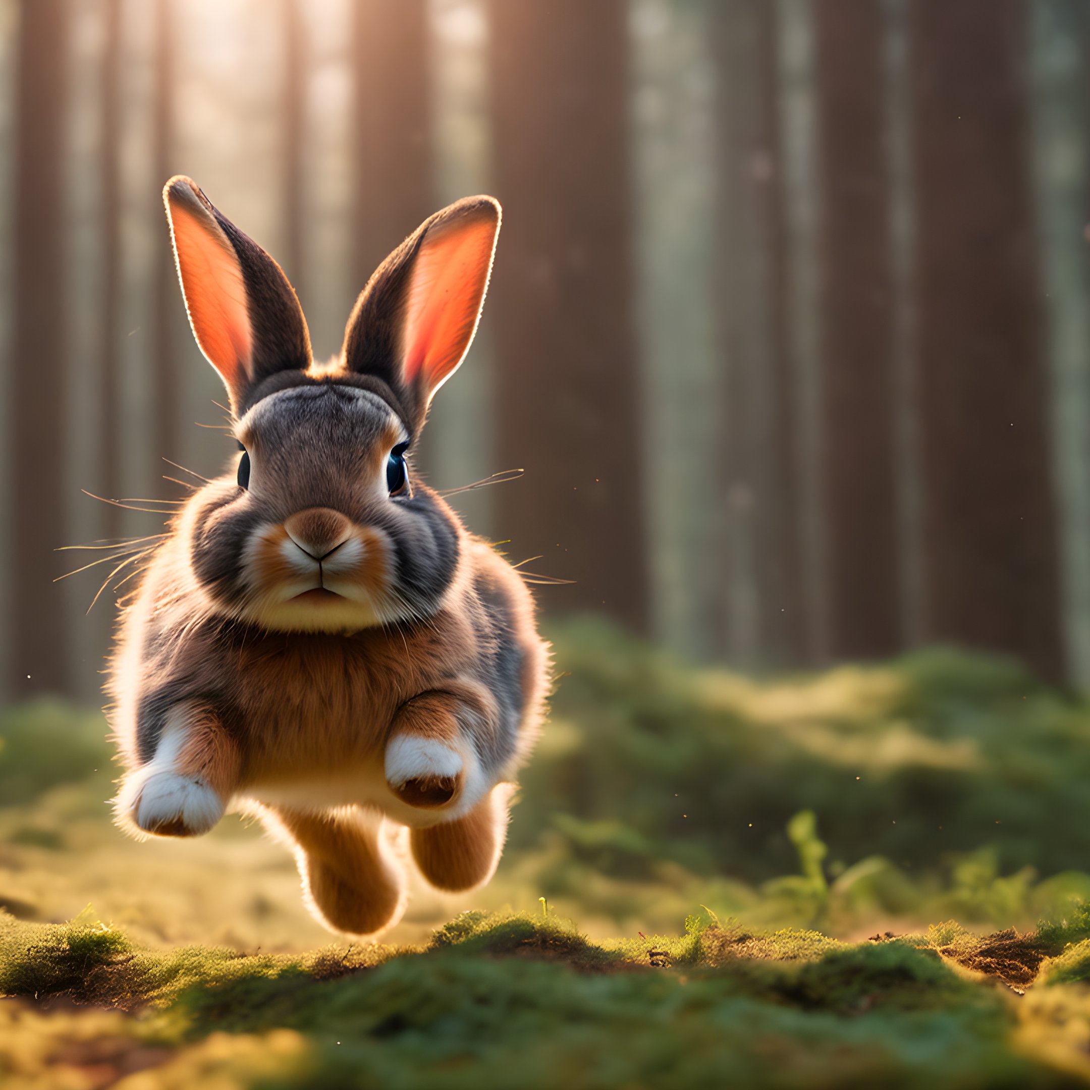 Rabbit jumping in forest clearing - Wallpapers for iPad 10.2″ in 2160x2160 resolution