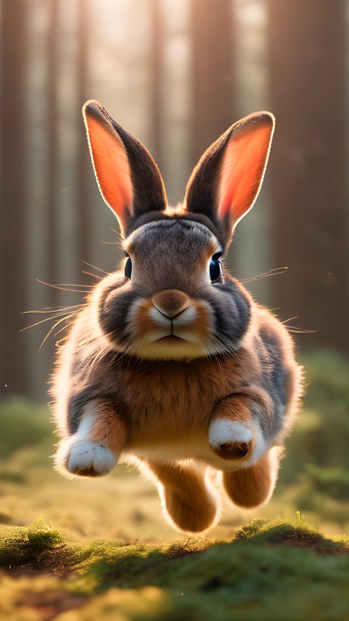 Rabbit jumping in forest clearing - Wallpapers for Samsung/LG in 720x1280 resolution