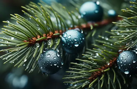 Обои природа: сосна, ветка, ягоды, капли