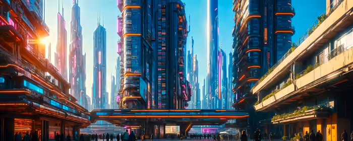 UltraWide 32:9 обои (5120x1440): небоскрёбы, архитектура, неон, здания