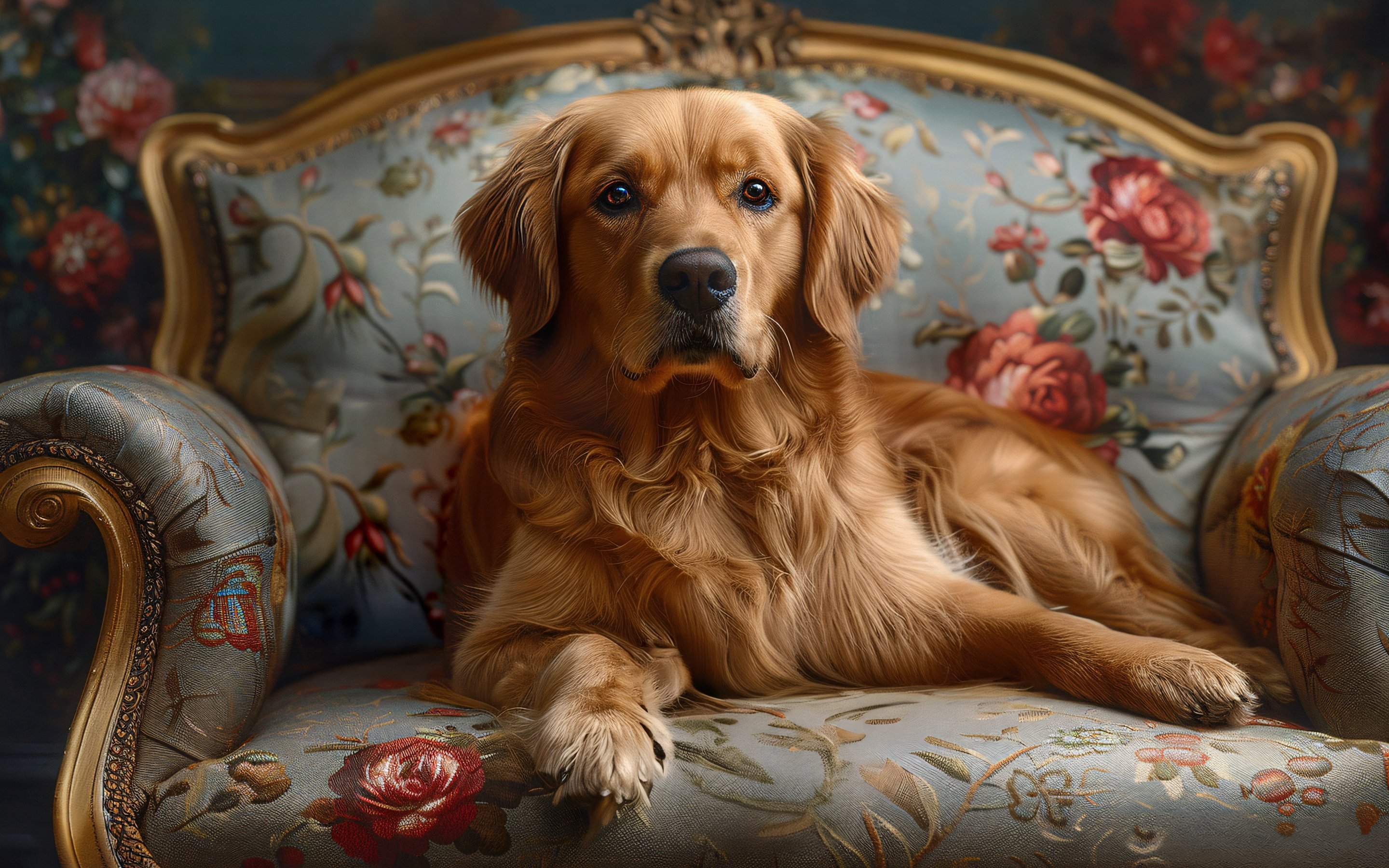 Golden retriever resting on sofa - Wallpapers for Apple MacBook 15″ in 2880x1800 resolution