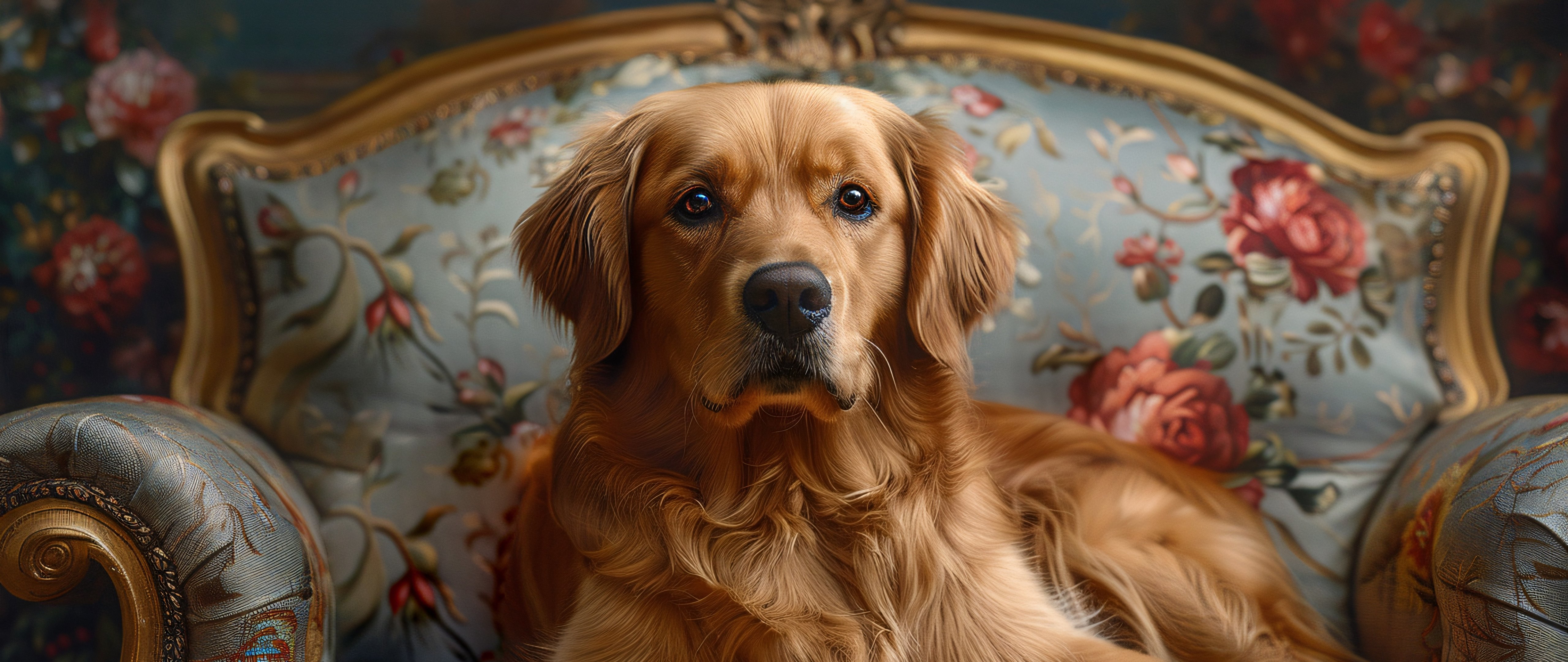 Golden retriever resting on sofa - 5K2K UltraWide 21:9 wallpapers in 5120x2160 resolution