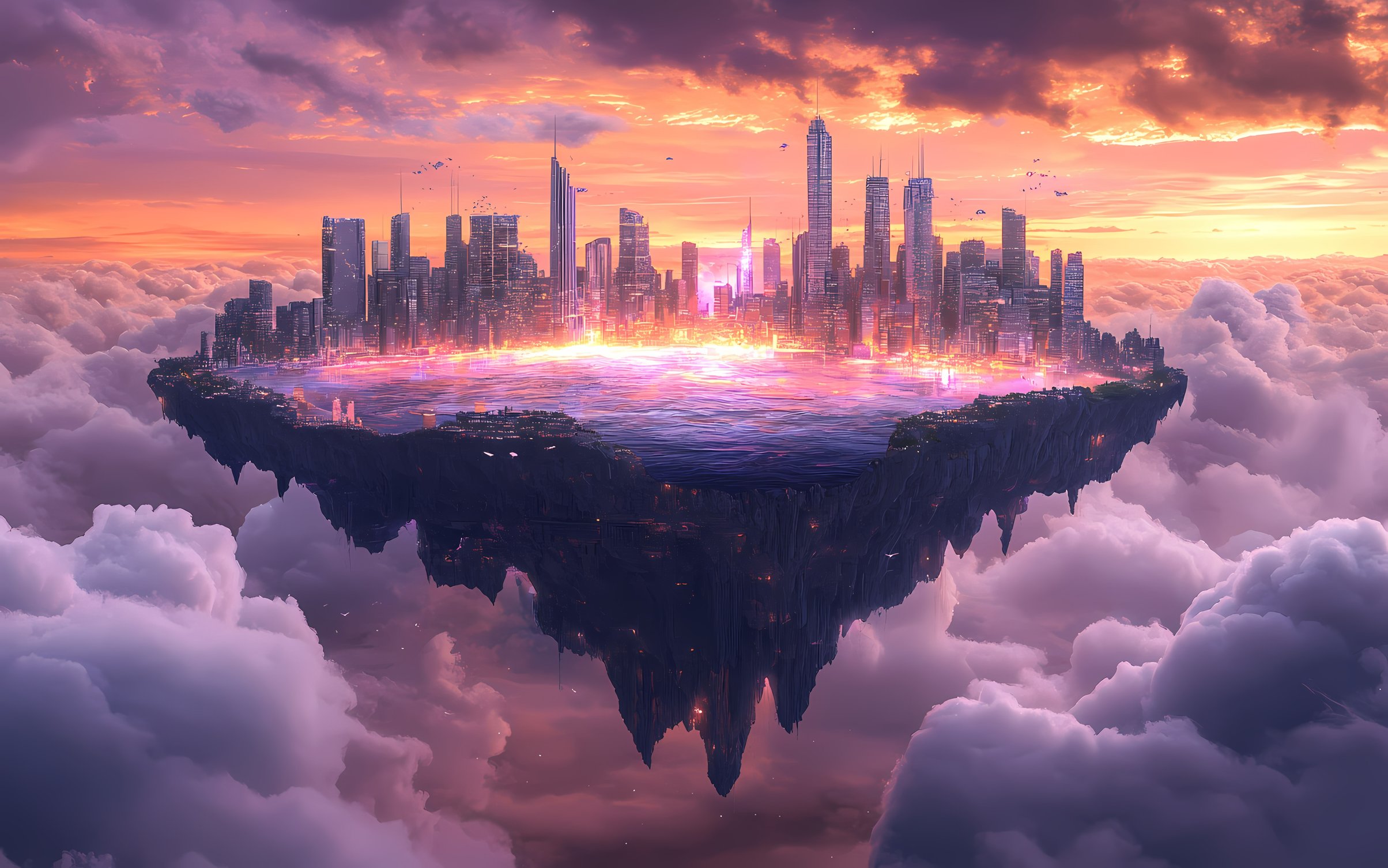 Futuristic floating city - Wallpapers for MacBook Neo in 2408x1506 resolution