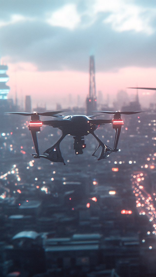 Drones flying over cityscape - Wallpapers for iPhone 5/5S/5C/SE in 640x1136 resolution