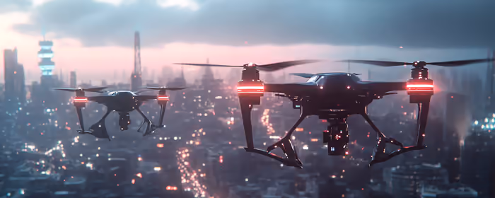 UltraWide 32:9 Device wallpapers (3840x1080): quadcopter, drone, skyline, twilight
