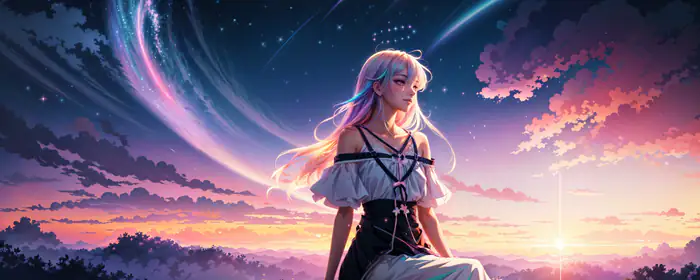 UltraWide 21:9 wallpapers (2560x1080): girl, pink hair, dress, sunset
