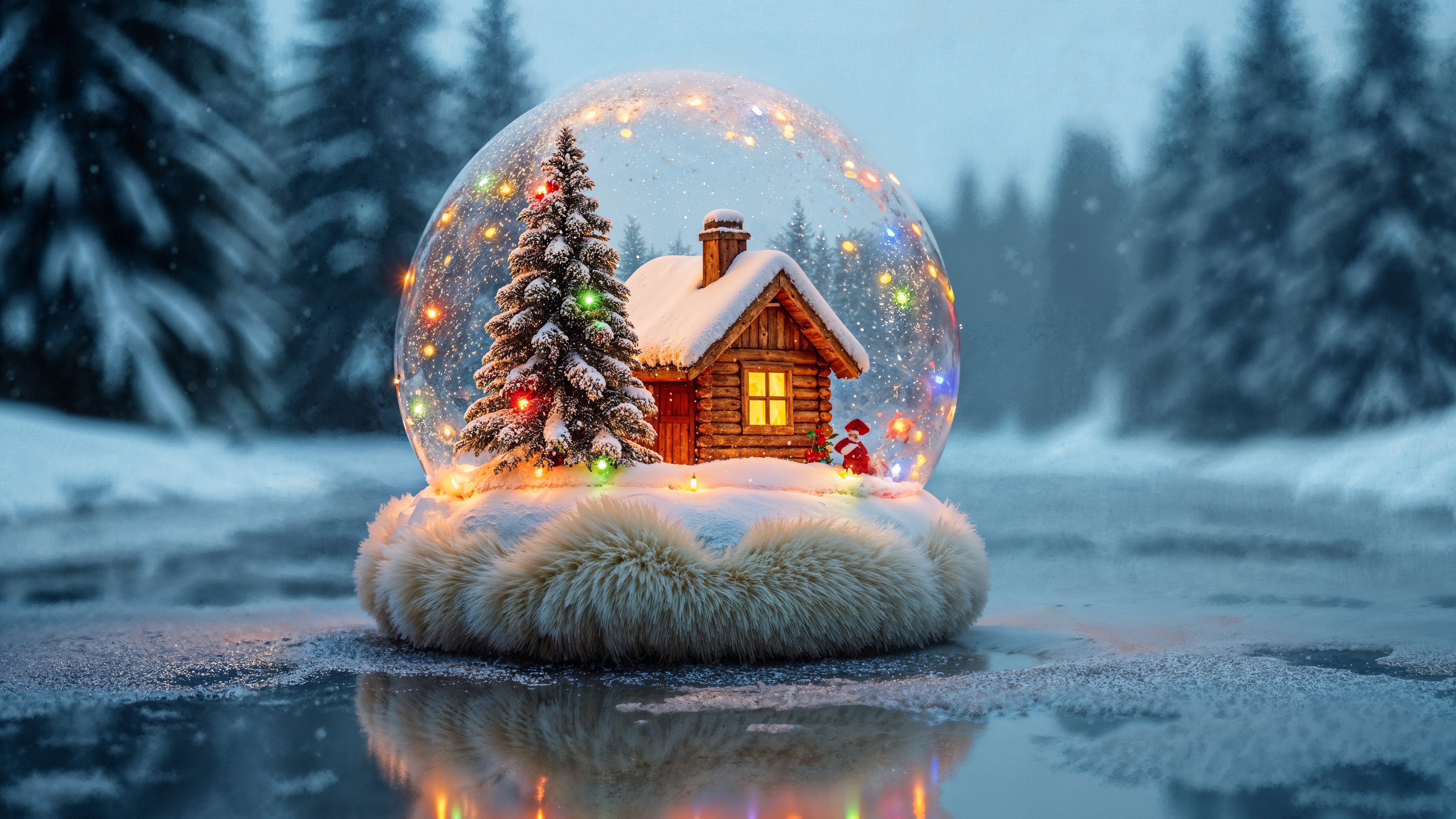 Christmas snow globe with cabin - Wallpapers for Apple iMac 21.5″ in 4096x2304 resolution