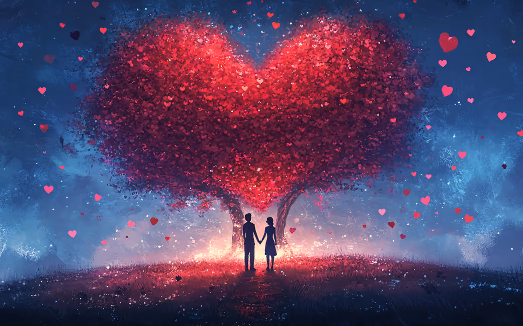 Heart-shaped tree — desktop and phone wallpaper, free download
