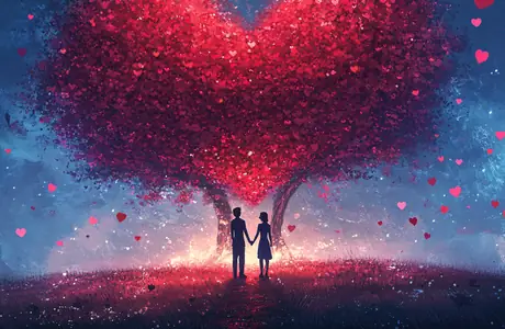 XVGA couple wallpapers (1024x768): Valentine's Day, heart, trees, couple