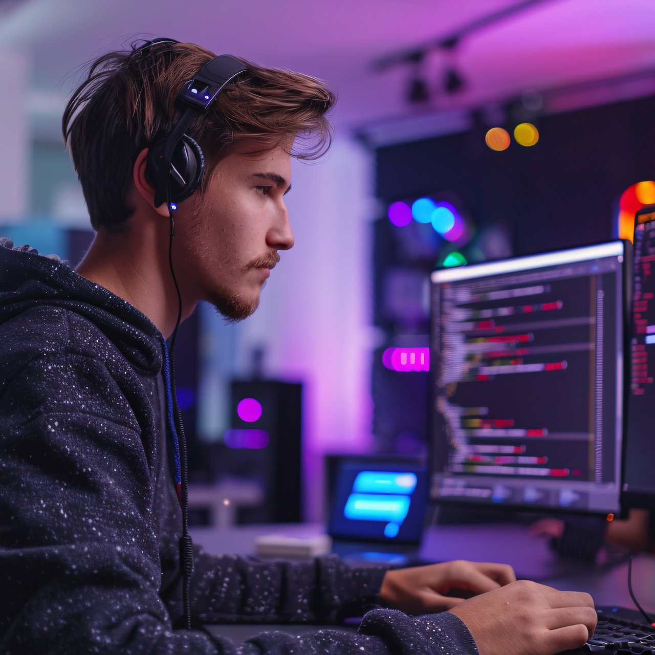 Young programmer coding - Wallpapers for Lenovo, Huawei in 1280x1280 resolution