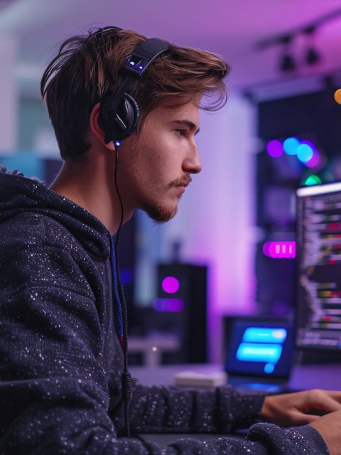 Young programmer coding - Wallpapers for HTC/BlackBerry in 480x640 resolution