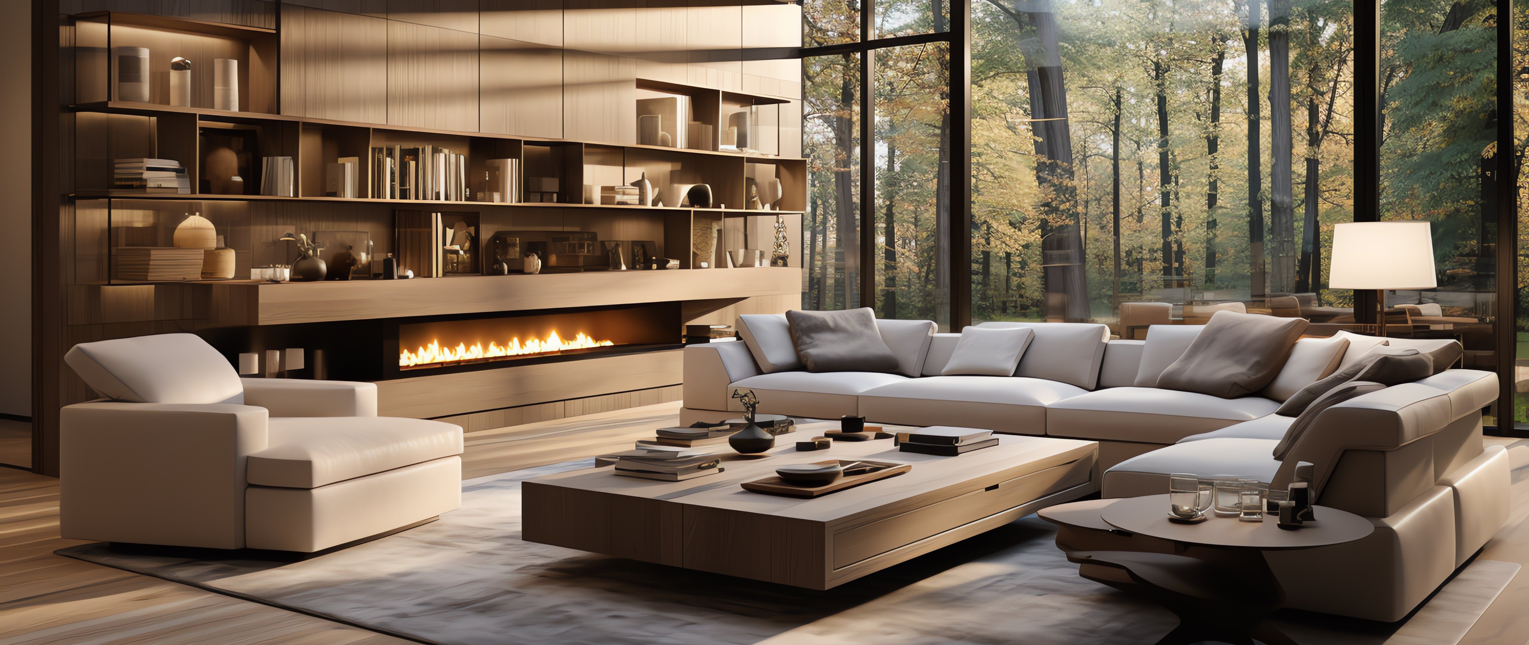 Living room with panoramic windows - 5K2K UltraWide 21:9 wallpapers in 5120x2160 resolution