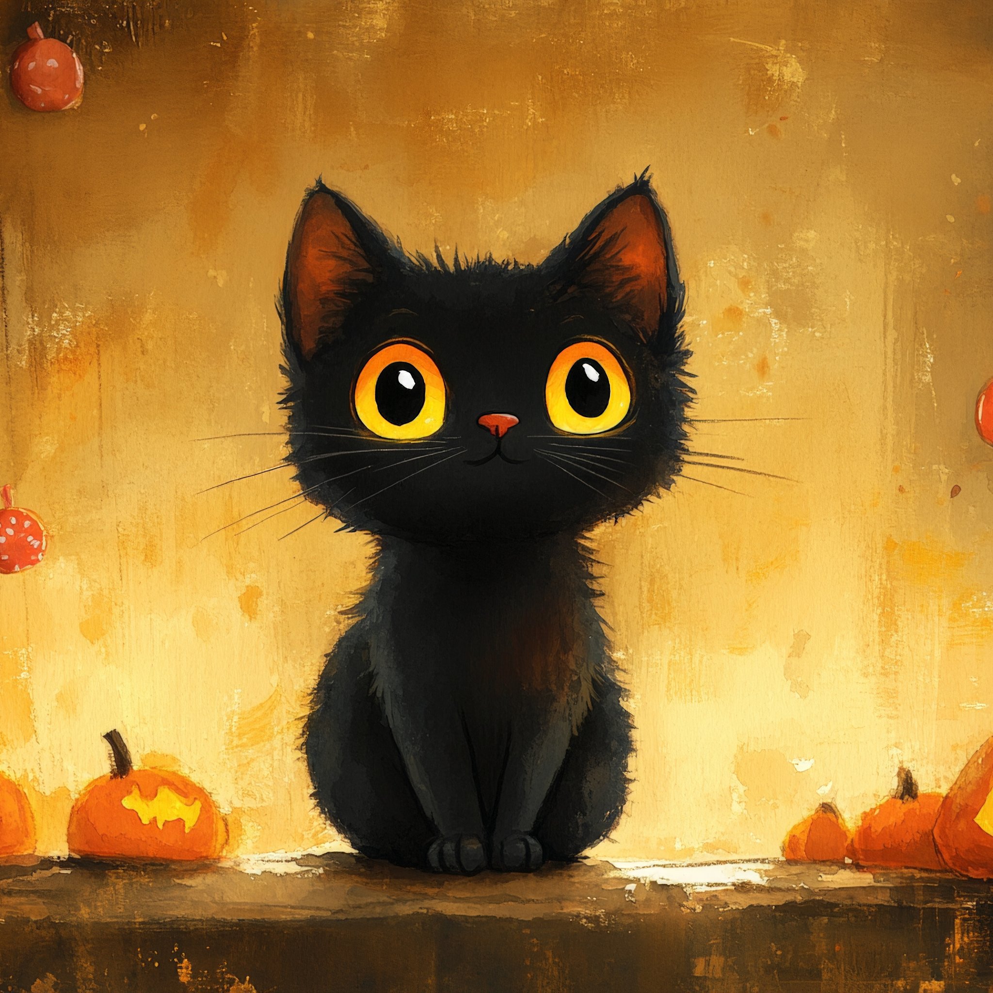 Black cat with big eyes - Wallpapers for iPad Retina in 2048x2048 resolution