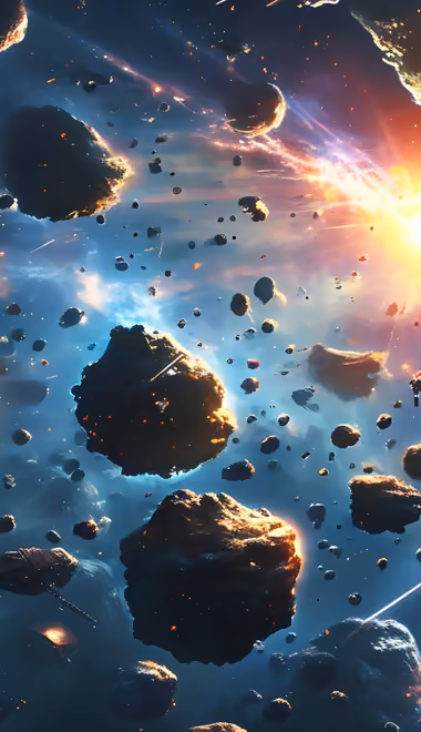 Space wallpapers: asteroid, sun, orbit, crater