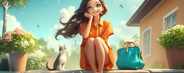 5K2K UltraWide 21:9 puddle wallpapers (5120x2160): anime girl, blue eyes, smile, cat