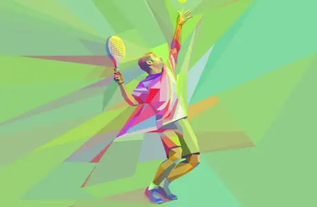 Обои спорт: мужчина, теннисная ракетка, low poly, навык