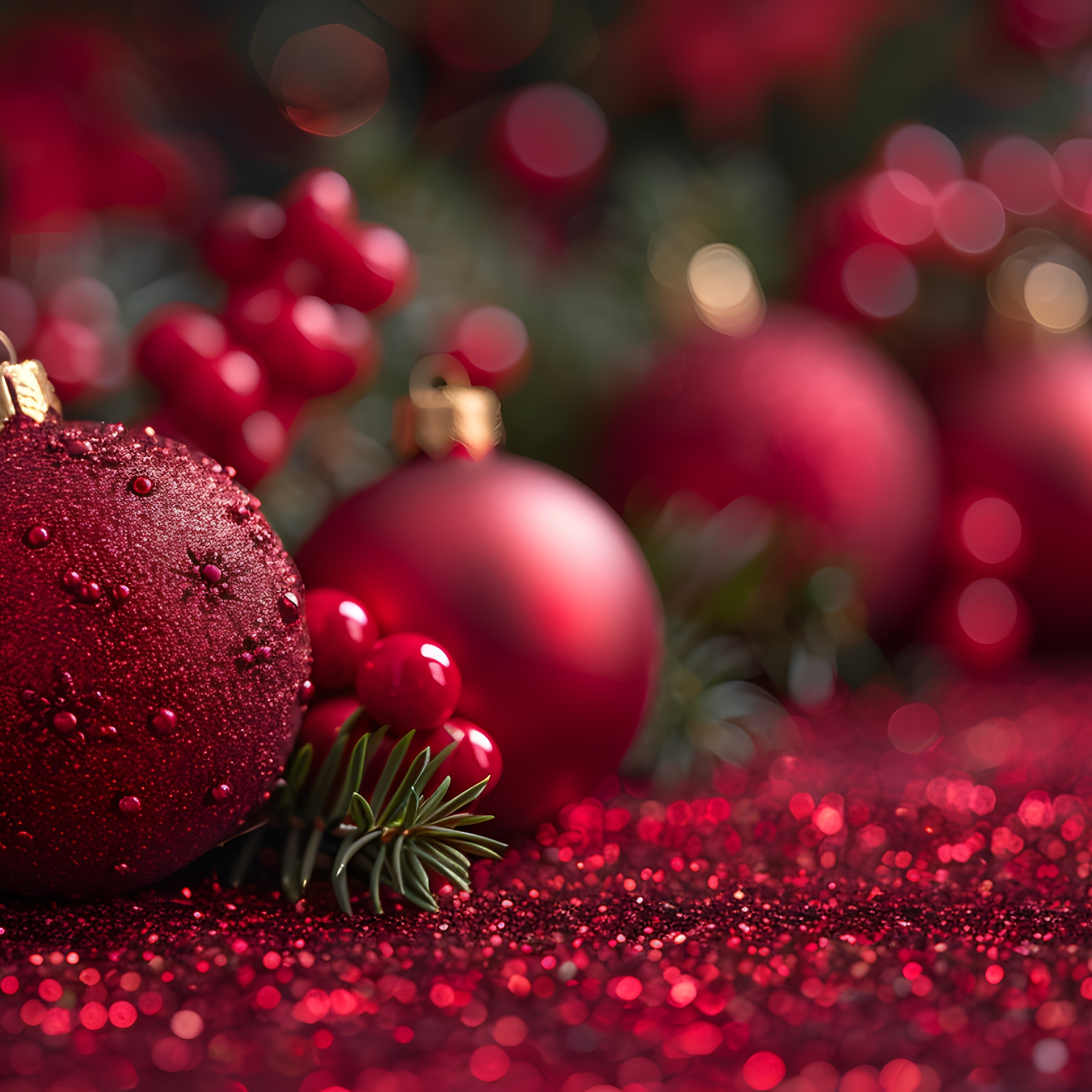 Red Christmas baubles - Wallpapers for Samsung Galaxy Tab S9 FE+/Tab S11, Xiaomi Pad 5, Redmi Pad 2 Pro, POCO Pad in 2560x2560 resolution