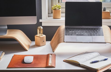 Stylish Minimalist Workspace with Laptop and Notebook