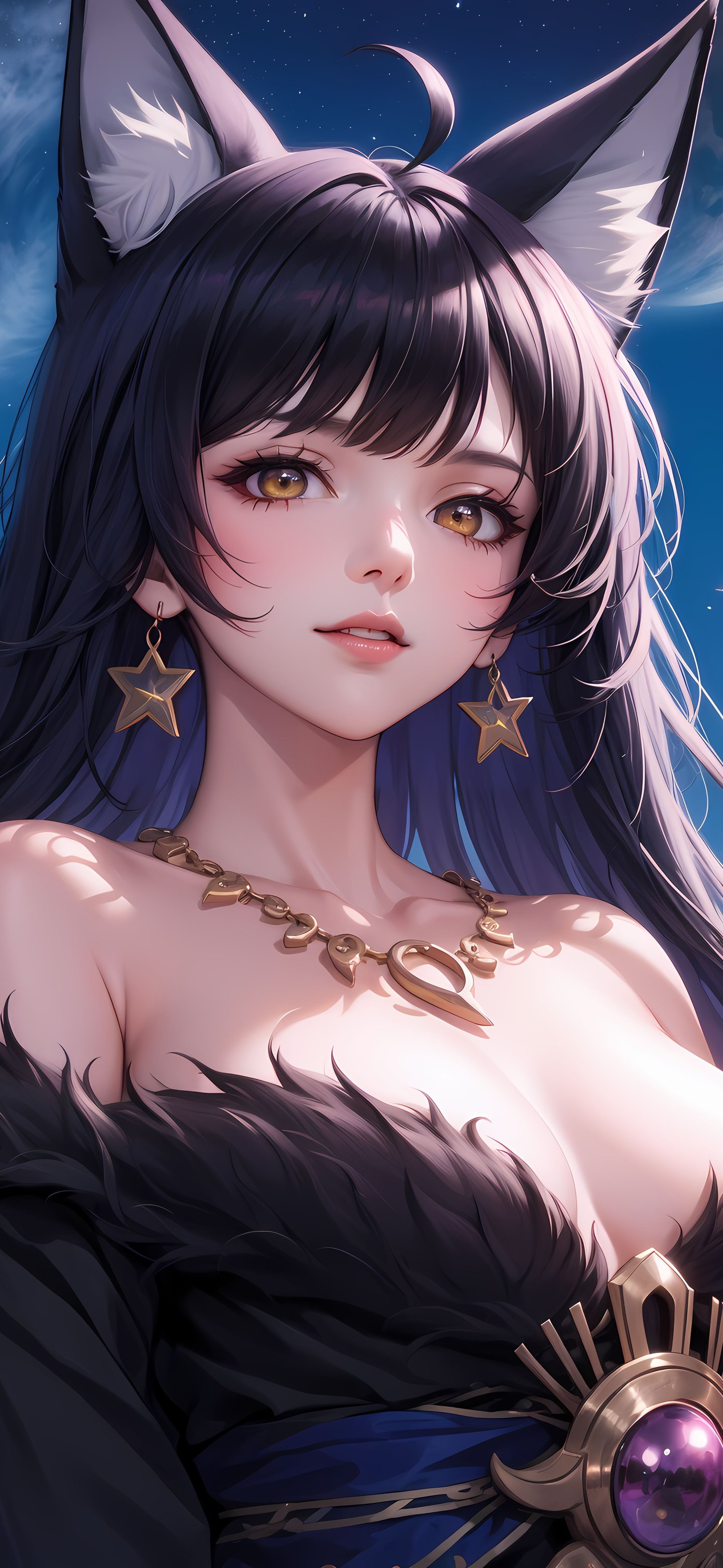 Anime girl with fox ears - Wallpapers for Samsung Galaxy S24/S24 Ultra/S25 Ultra/S25+/S26 Ultra in 1440x3120 resolution