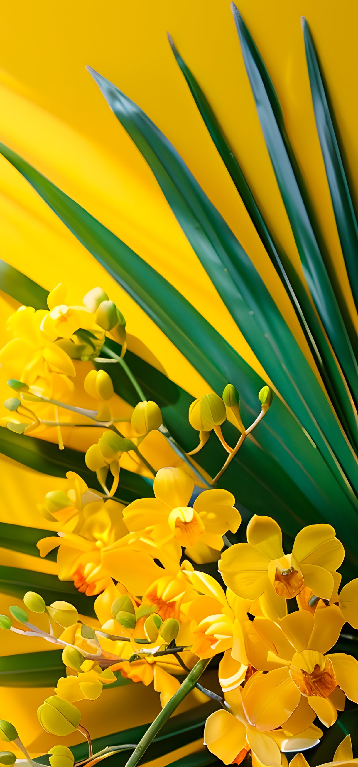 Yellow orchid with palm leaves - Wallpapers for Xiaomi 17/17 Pro in 1220x2608 resolution