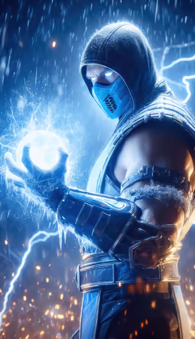 Обои боец для Samsung Galaxy A03s, Xiaomi Redmi 7A, POCO C3 (720x1440): Mortal Kombat, Саб-Зиро, лед, персонаж