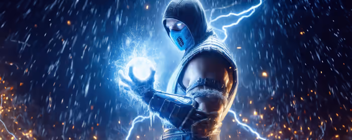 UltraWide 32:9 обои молния (3840x1080): Mortal Kombat, Саб-Зиро, лед, персонаж