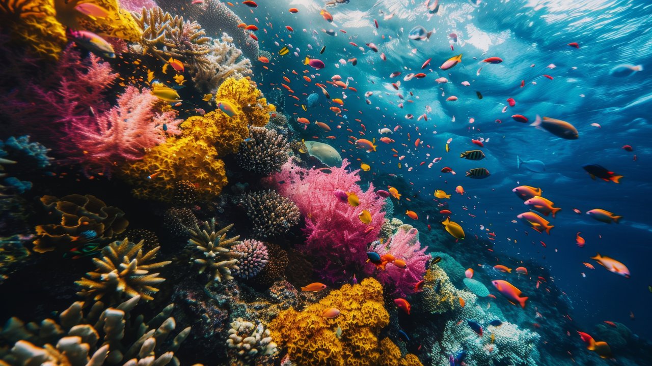 Coral reef with tropical fish - HDV 720p wallpapers in 1280x720 resolution
