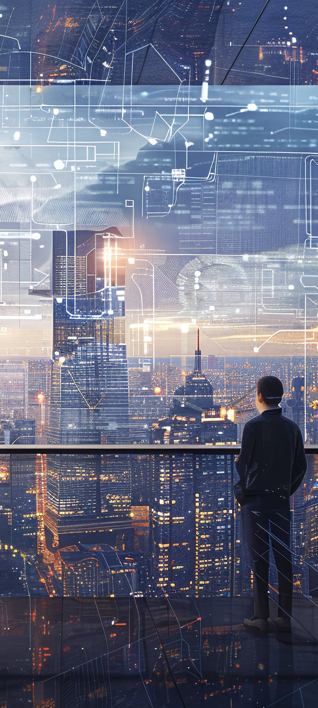 View of the city from panoramic window - Wallpapers for Samsung Galaxy M55, POCO M4/X4/X5, Xiaomi Redmi 12/13/Note 13/Note 14/Note 14S in 1080x2400 resolution