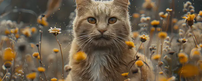 UltraWide 32:9 chamomiles wallpapers (3840x1080): cat, meadow, whiskers, chamomiles