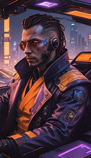 People wallpapers: cyberpunk, man, cybernetic implants, skyscrapers