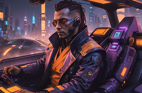 People wallpapers: cyberpunk, man, cybernetic implants, skyscrapers