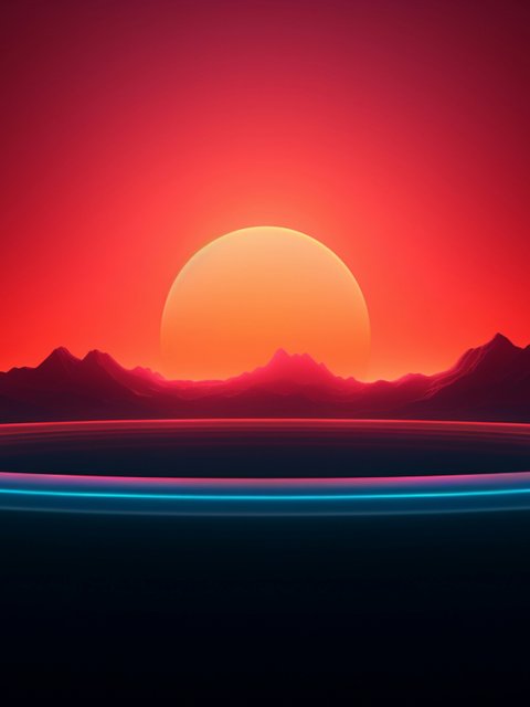 Sunset over mountains with neon ring - Wallpapers for HTC/BlackBerry in 480x640 resolution