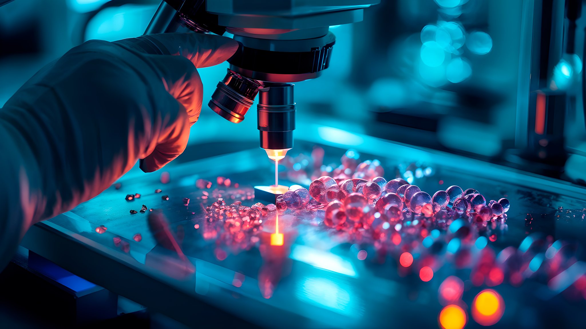 Biohacker studies under a microscope - QWXGA wallpapers in 2048x1152 resolution