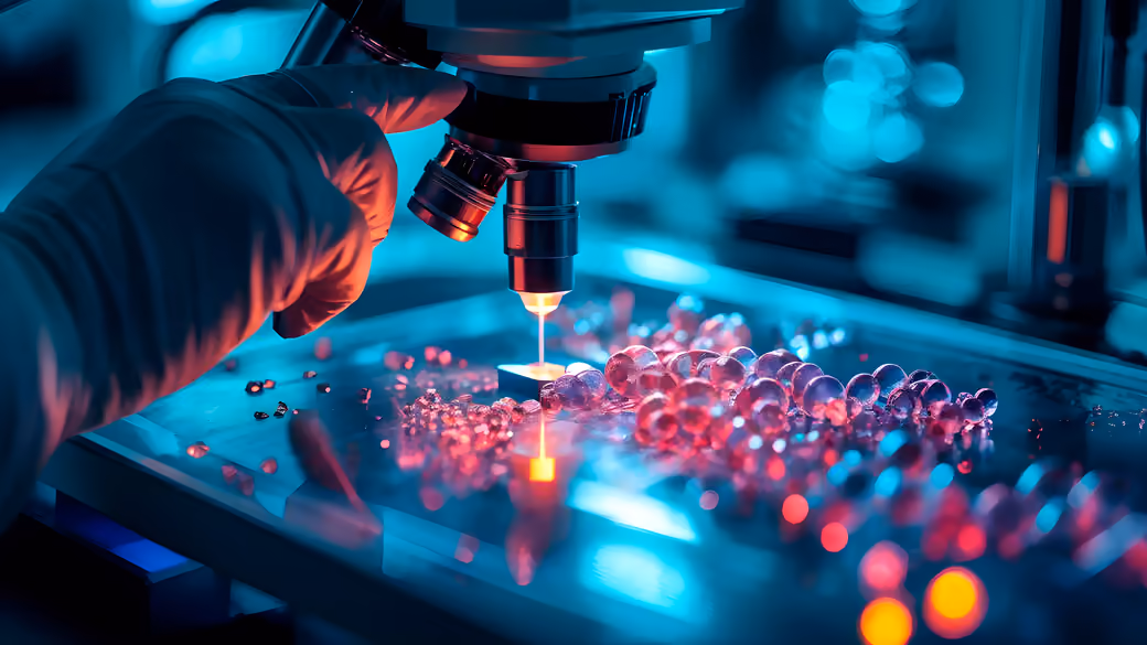 Biohacker studies under a microscope - XGA+ wallpapers in 1152x864 resolution