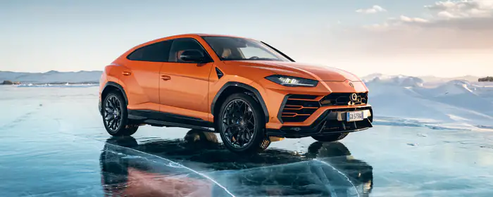 5K2K UltraWide 21:9 обои Lamborghini Urus (5120x2160): Lamborghini Urus, спортивный внедорожник, лед, озеро