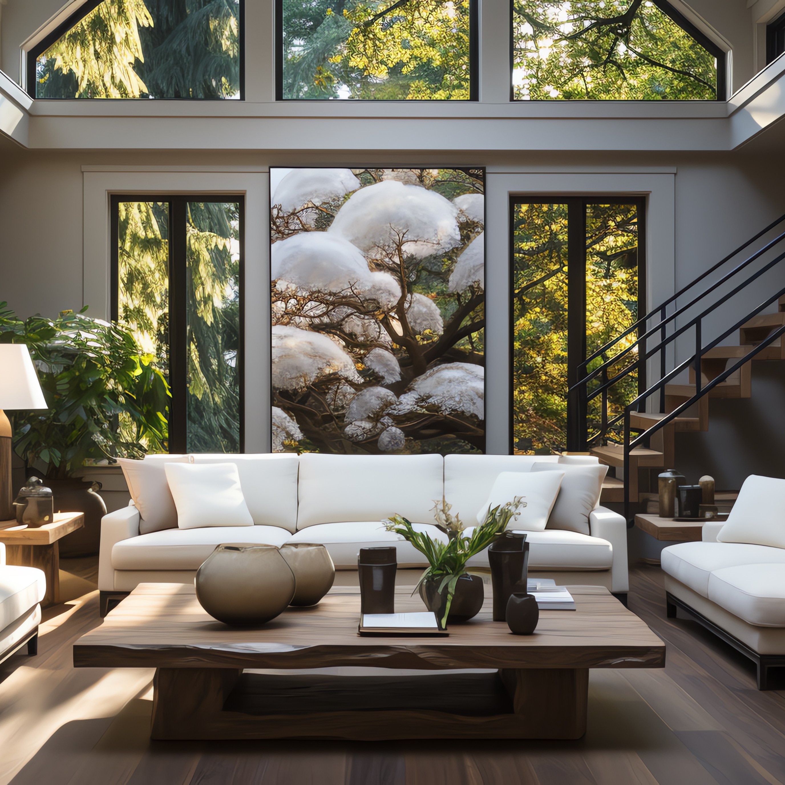 Modern living room with large windows - Wallpapers for iPad Pro 13″ in 2752x2752 resolution