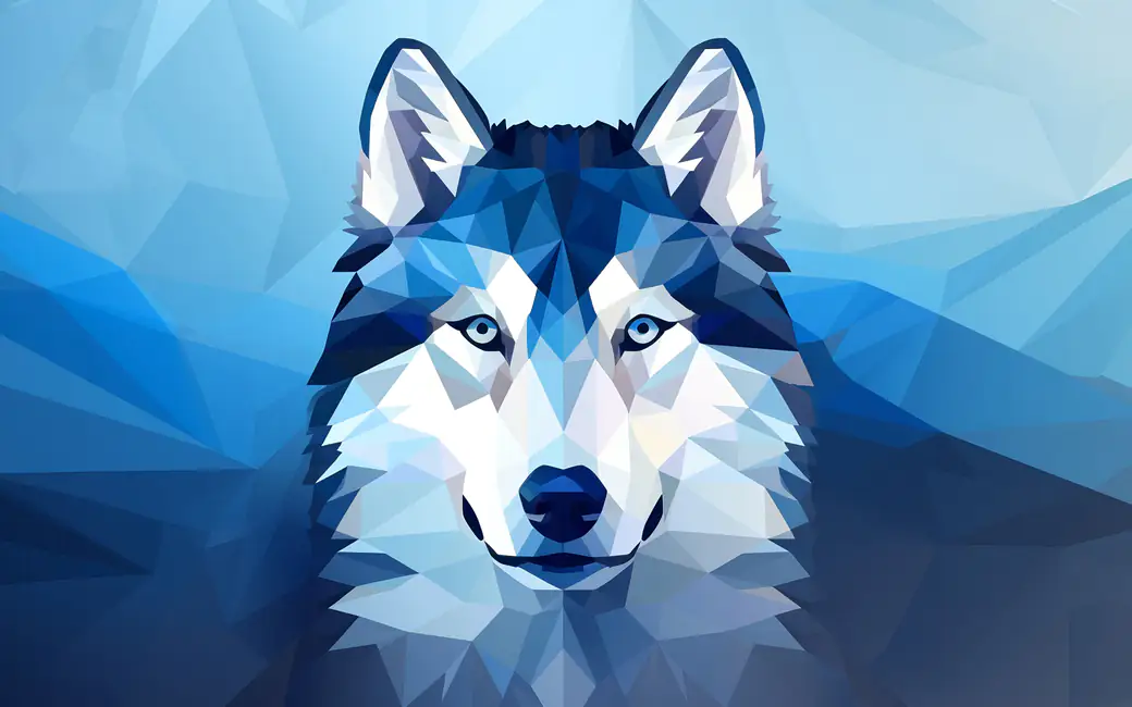 Low poly wolf head facing forward — desktop and phone wallpaper, free download